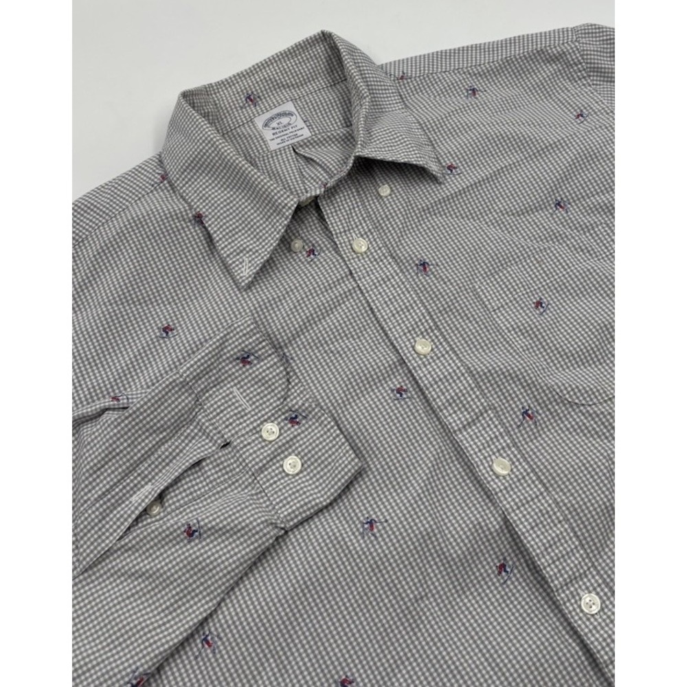 Brooks Brothers Men's XL Skier Gray Plaid Regent Fit Long Sleeve Button Shirt